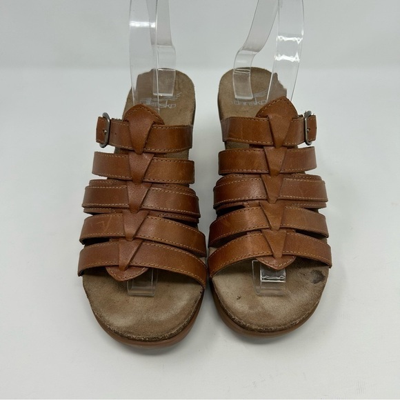 Dansko Dina Brown Woven Leather Strappy Slip On Heeled Sandals Size 39 - Picture 4 of 12